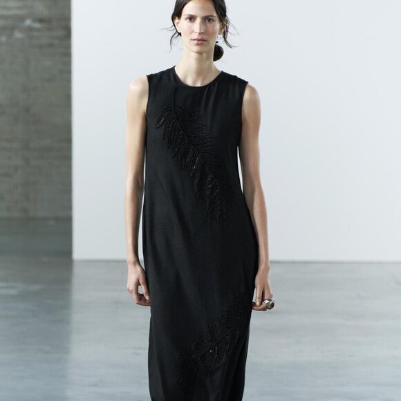 Zara Dresses & Skirts - ZARA EMBROIDERED MIDI DRESS ZW COLLECTION Size Medium NEW WITH TAG!